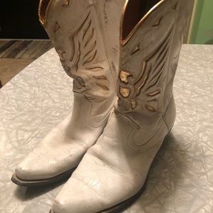 Vintage Acme white and gold eagle cowboy western boots